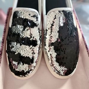 Tory Burch Sequin Sneakers, silver and Black.